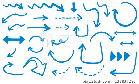 Hand-drawn rough arrow illustration set (blue) Hand-drawn rough arrow illustration set (blue) 133837283