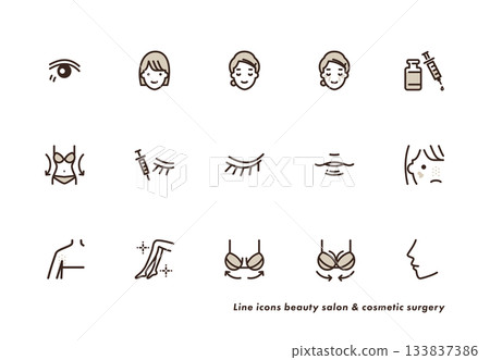 Cosmetic surgery and beauty salon line icon set in gray color 133837386