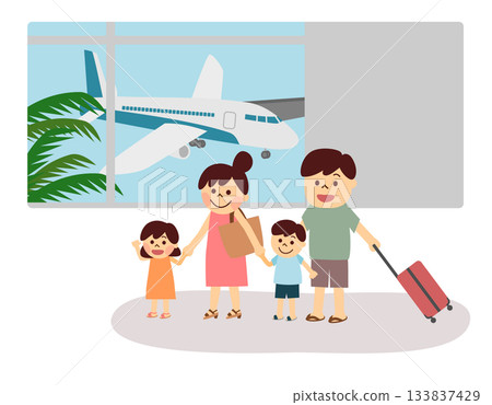 Family with suitcases at the airport 133837429