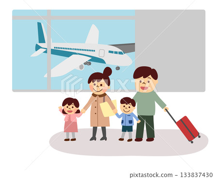 Family with suitcases at the airport Family with suitcases at the airport 133837430