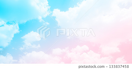 Pink Sky Cloud Background Color Blue Abstract Sunset Landscape Pastel weather Light Warm Morning Wallpaper Freedom Summer Winter, Mockup Cosmetic Environment, Heaven Dramatic Sunlight Dusk Beautiful. 133837458