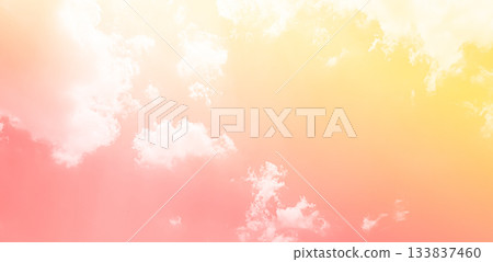 Pink Sky Cloud Background Color Yellow Abstract Sunset Landscape Pastel weather Light Warm Morning Wallpaper Freedom Summer Winter, Mockup Cosmetic Environment, Heaven Dramatic Sunlight Dusk Beautiful 133837460