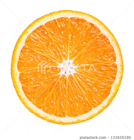 Orange fruit slice top view on white background 133838180