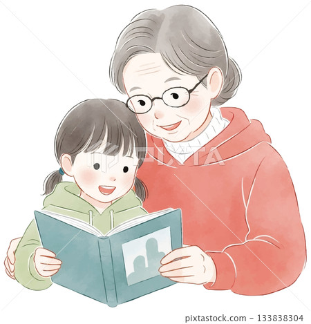 讀書的祖母和孫子 133838304