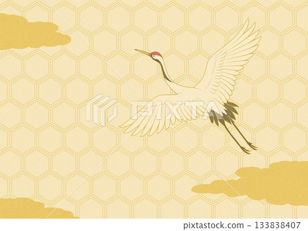 玳瑁紋和雲紋圖案,以及翩翩起舞的仙鶴。 玳瑁紋和雲紋圖案,以及翩翩起舞的仙鶴。 133838407