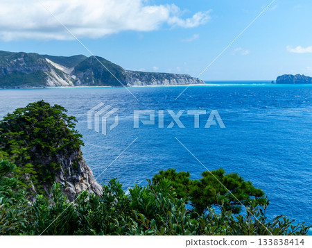 從式根島眺望新島上花的美麗白色海岸線 133838414