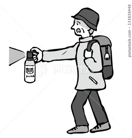 Man spraying bear repellent Man spraying bear repellent 133838448