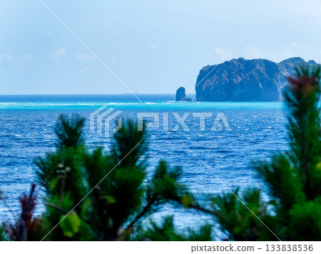 從式根島美麗的海岸線上看到的景色 從式根島美麗的海岸線上看到的景色 133838536