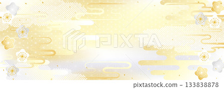 A gorgeous gold and silver background illustration combining various traditional Japanese patterns 133838878