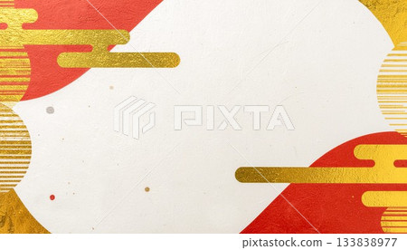 由生成式人工智慧設計的紅色、白色、金色三色日式圖案的日本紙張 133838977