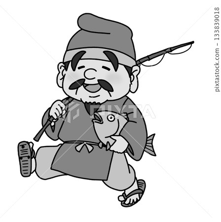 可愛的惠比壽插圖,他是七福神之一(灰色)。 可愛的惠比壽插圖,他是七福神之一(灰色)。 133839018