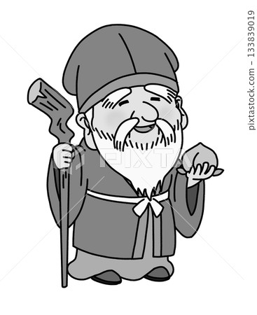 Cute illustration of the Seven Lucky Gods and Jurojin (gray) Cute illustration of the Seven Lucky Gods and Jurojin (gray) 133839019