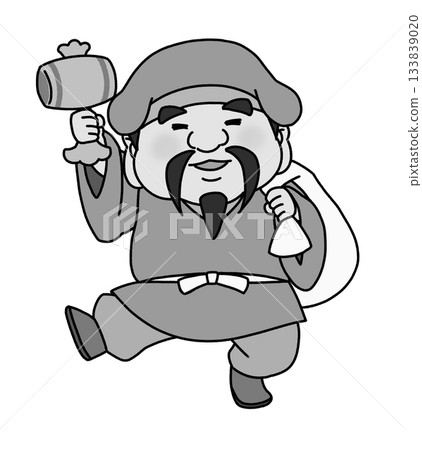 Cute illustration of Daikokuten, one of the Seven Lucky Gods (gray) 133839020