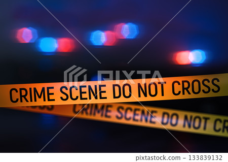 Crime scene police tape with flashing lights Crime scene police tape with flashing lights 133839132
