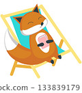 Fox rest on beach vector napping on deckchair icon 133839179