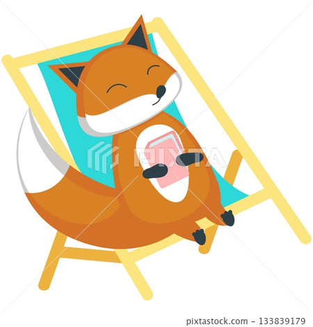Fox rest on beach vector napping on deckchair icon Fox rest on beach vector napping on deckchair icon 133839179