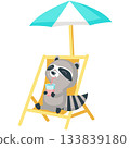 Raccoon rest with lemonade on beach vector icon 133839180