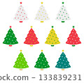 Colorful Christmas tree forest, red, white, and green, 10-pattern color design set 133839231