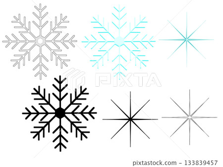 Set of three types of snowflakes: line drawing, solid, and color 133839457