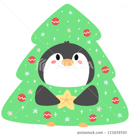 Penguin Wearing A Christmas Tree Costume - No Line 133839593