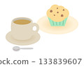 簡單的咖啡館咖啡和蛋糕插圖 133839607