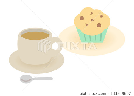 簡單的咖啡館咖啡和蛋糕插圖 簡單的咖啡館咖啡和蛋糕插圖 133839607