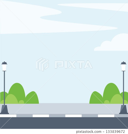 empty space sidewalk for buildings on the side of the road accompanied by garden lights and green trees vector element design 133839672