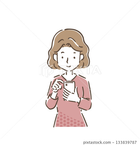 一位年輕女子低頭操作智慧型手機 133839787