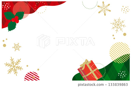 Christmas present and holly frame background illustration 133839863