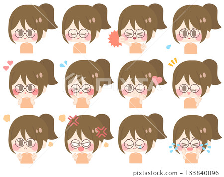 戴眼鏡的馬尾女孩（套裝 01） 133840096