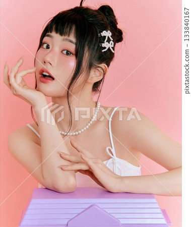 Portrait of a beautiful young Asian woman with makeup and smooth skin 133840167