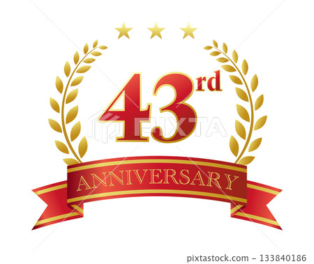 Forty-third anniversary icon. Red ribbon and decorative frame. Forty-third anniversary icon. Red ribbon and decorative frame. 133840186