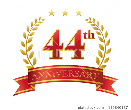 Forty-fourth anniversary icon. Red ribbon and decorative frame. Forty-fourth anniversary icon. Red ribbon and decorative frame. 133840187