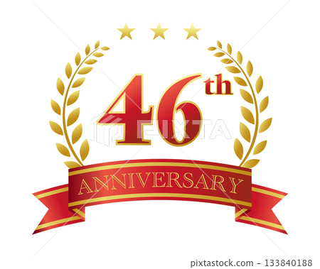 Forty-sixth anniversary icon. Red ribbon and decorative frame. 133840188