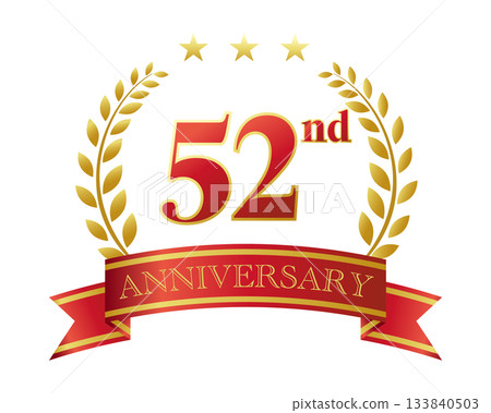52nd anniversary icon. Red ribbon and decorative frame. 133840503