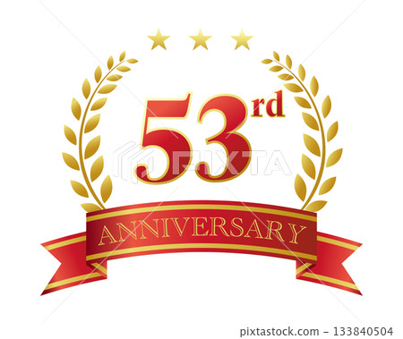 53週年紀念圖示。紅色絲帶和裝飾框。 133840504