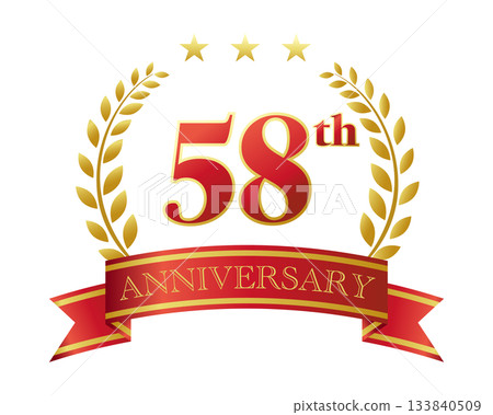 58週年紀念圖示。紅色絲帶和裝飾框。 133840509