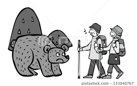 一對老年夫婦在徒步旅行時遇到了熊。 133840767