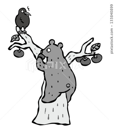 熊和烏鴉一起爬柿子樹。 133840899