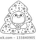 Penguin Wearing A Christmas Tree Costume - Outline 133840905