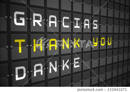 Thank you in languages on black mechanical board 133841071