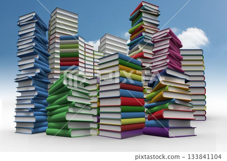 Piles of books against sky 133841104