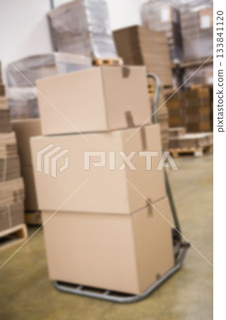 Close-up of boxes on hand truck 133841120