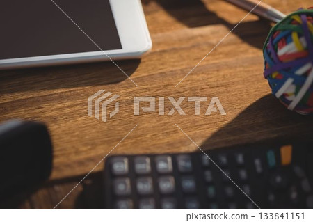 Overhead view of office supply 133841151