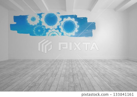 Display on wall showing cloudy cogs and wheels Display on wall showing cloudy cogs and wheels 133841161