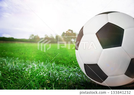 Close up of soccer ball on marking line 133841232