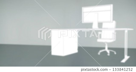 Desk with pc against gray background 133841252