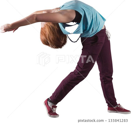 Vector illustration showing dancer performing backbend on one leg on white backdrop in activewear Vector illustration showing dancer performing backbend on one leg on white backdrop in activewear 133841283