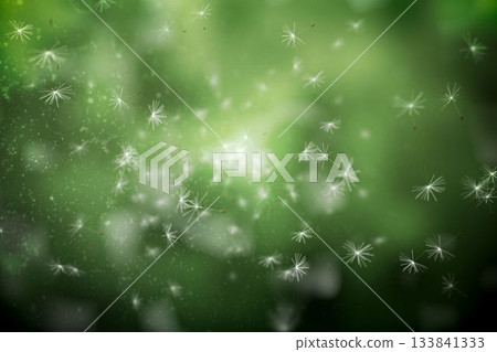 Digitally generated dandelion seeds on green background 133841333