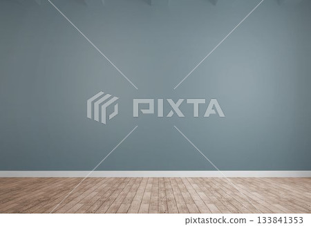Empty room illustration is showing smooth blue-gray wall and wood floor, flat design copy space Empty room illustration is showing smooth blue-gray wall and wood floor, flat design copy space 133841353